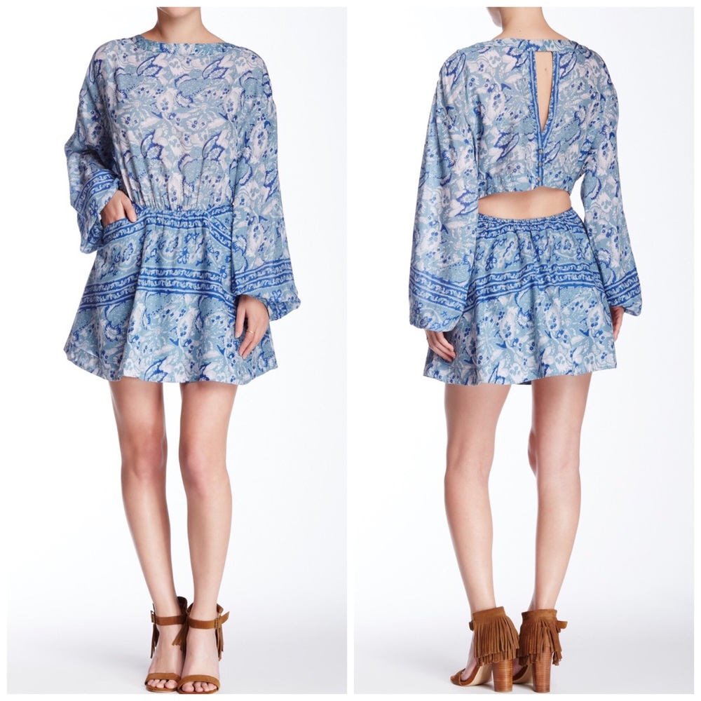 Free People Sun Printed Blue Dress Medium